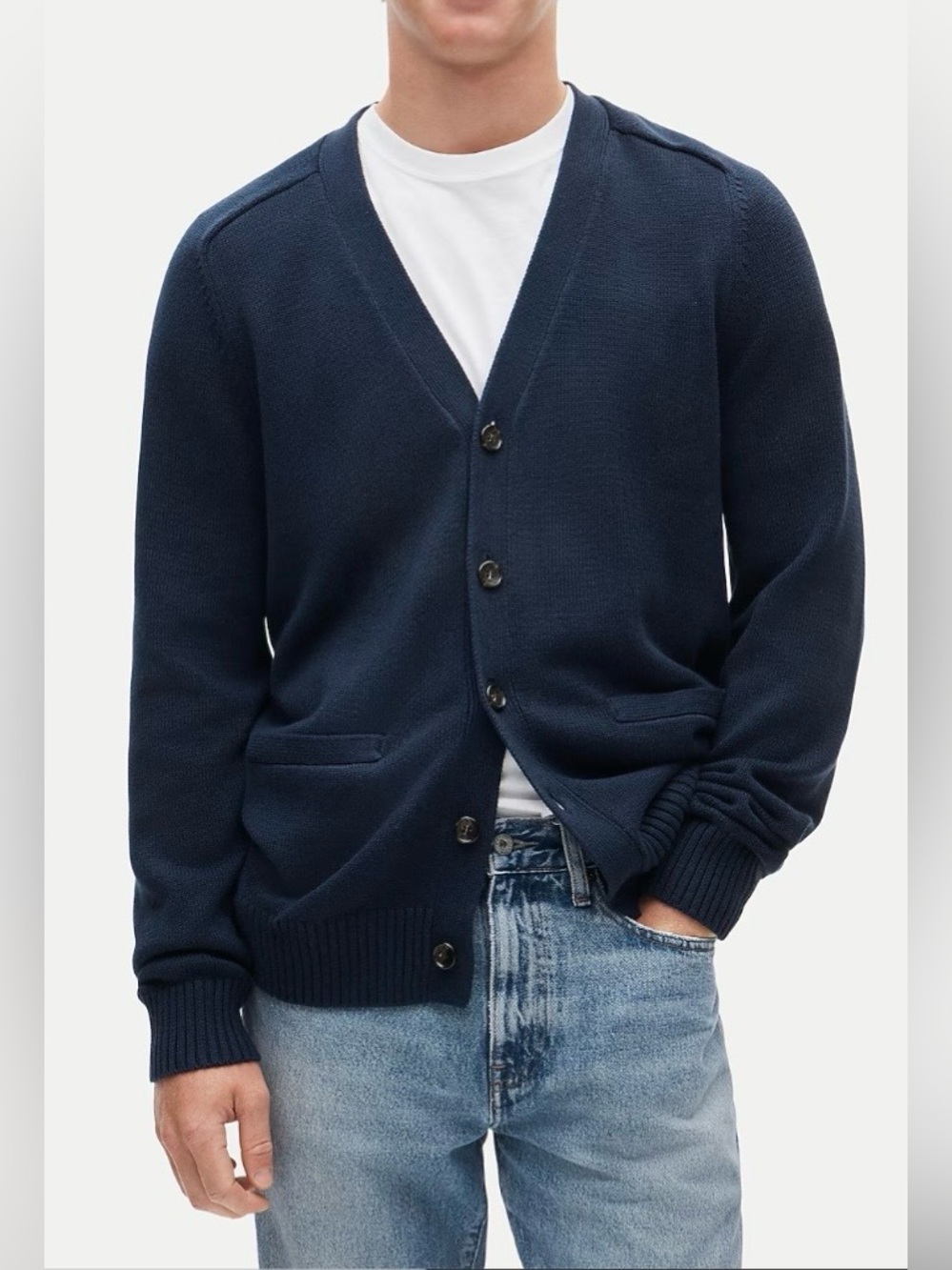 J.Crew  Men's Navy Blue V-Neck Button-Up Merino wool Cardigan Sweater M